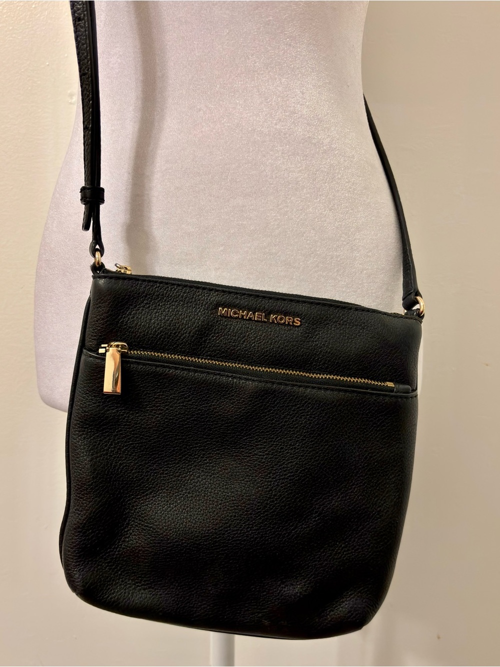 Michael Kors Riley Black Pebbled Leather Gold Hardware Crossbody Bag